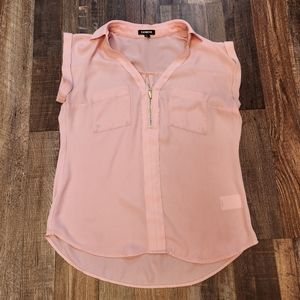 Express Sheer Zipper Front Collared Top